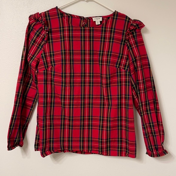 J. Crew Factory Tops - NWOT Jcrew red tartan plaid ruffle long sleeve blouse size XS